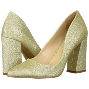 Vince Camuto Talise Slip On Gold Glitter Pump Block Heels